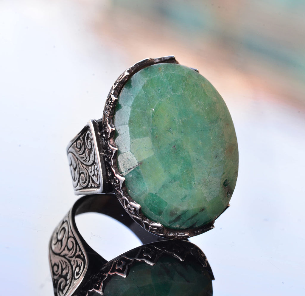 Handmade 925 Sterling Silver Men's Ring, Real Emerald Stone — 2