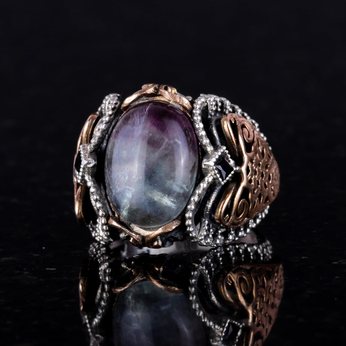 Natural Fluorite Stone Ring, 925 Sterling Silver — 4