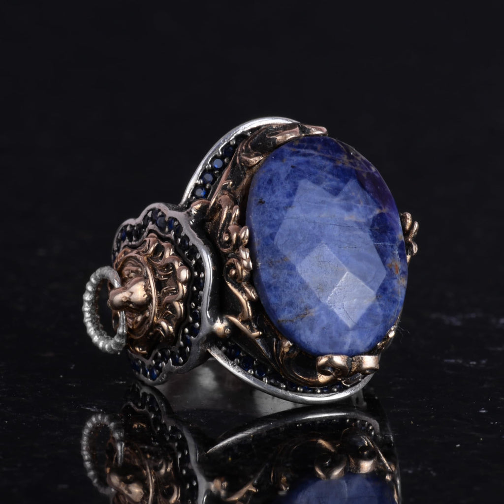 Leo Silver Ring, Natural Sodalite Stone Ring, 925 Sterling Silver Ring — 6