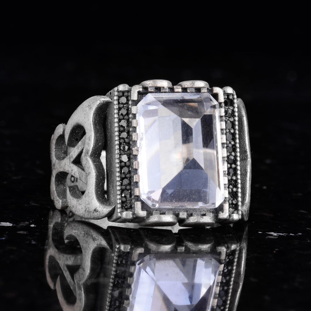 Silver Men's Ring Natural Crystal Stone Rectangular Shaped Men's Ring — 5