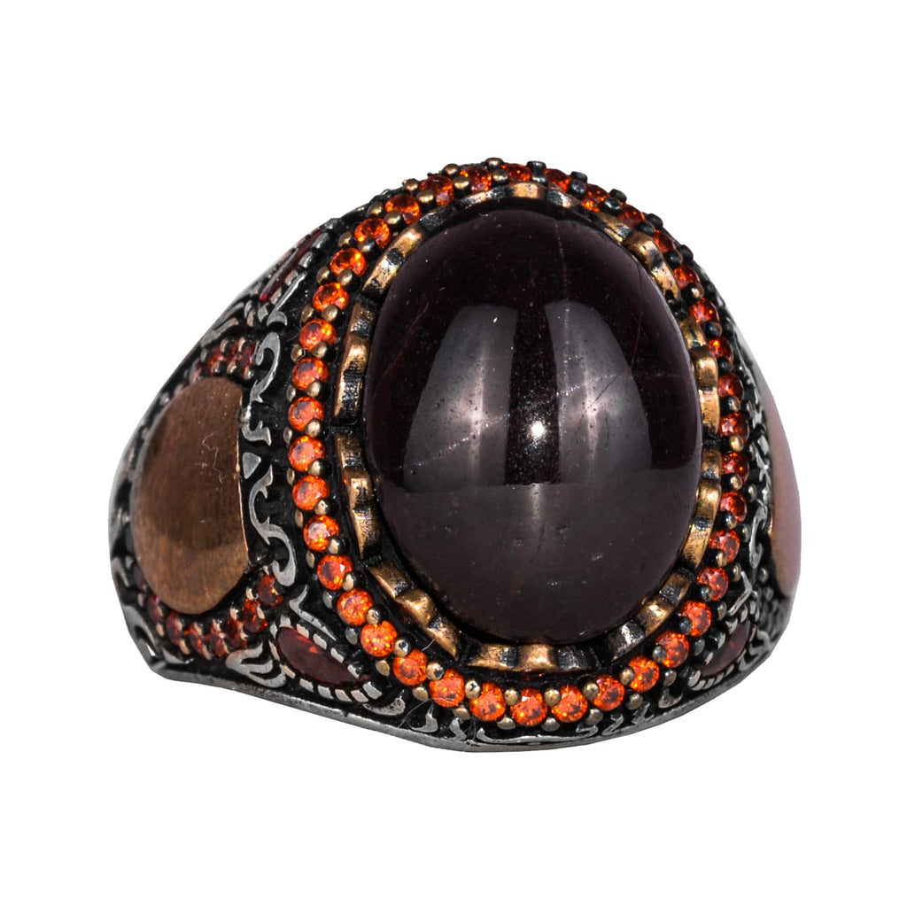Kambo Men's 925 Sterling Silver Ring with Natural Star Garnet Gemstone - Handmade Ring