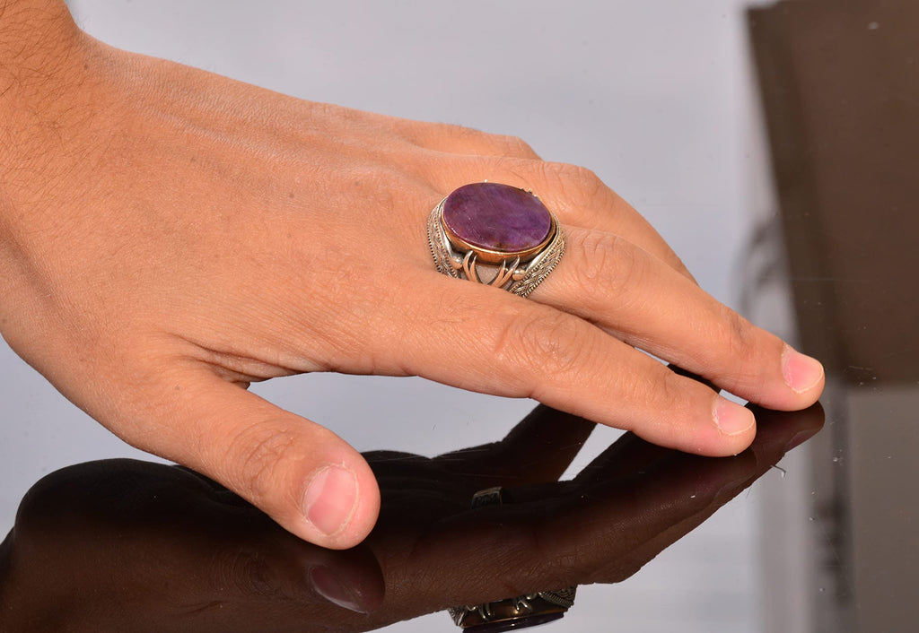 Natural Ruby Stone Silver Men's Ring — 6