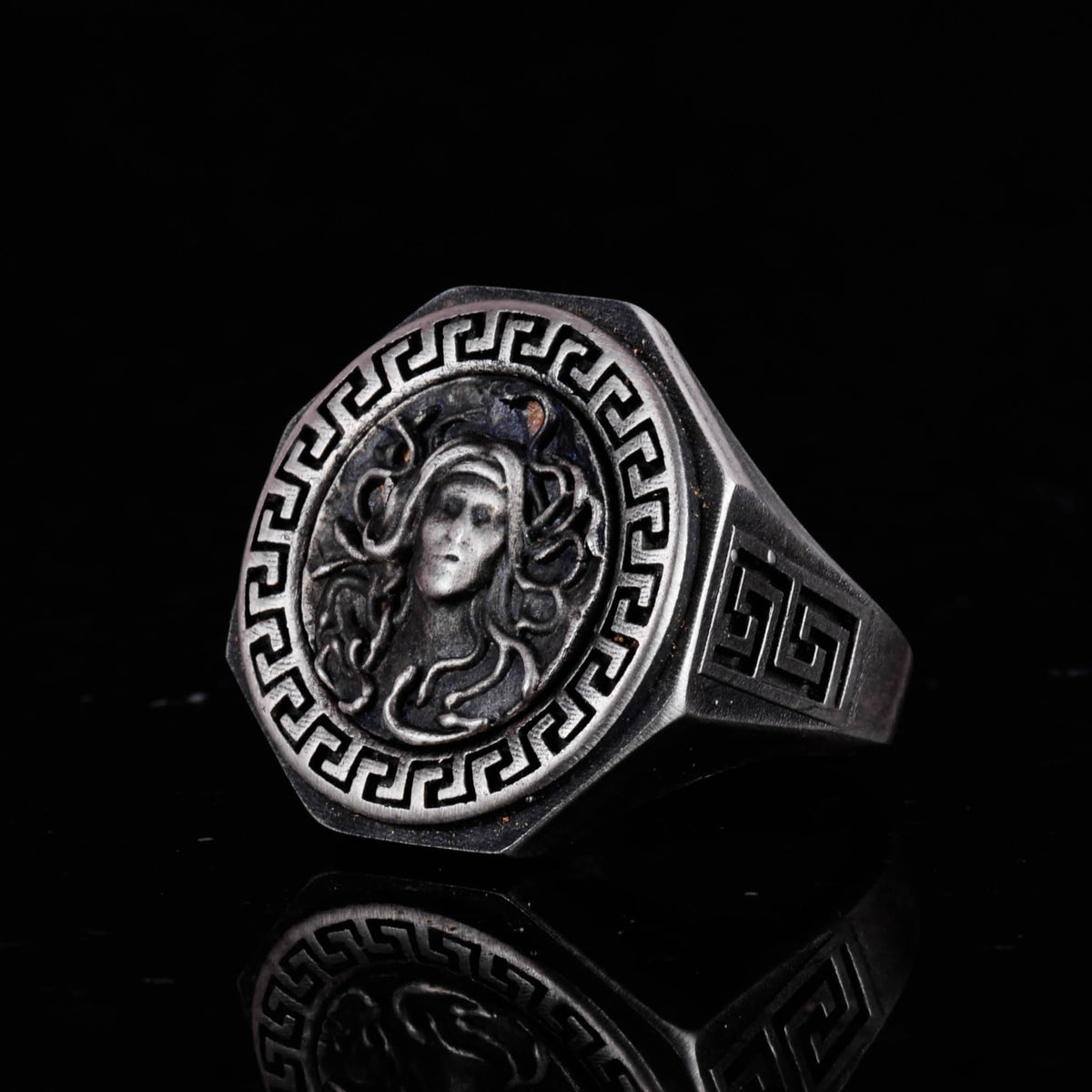 KAMBO 925 Sterling Silver Ring - Greek Key Design Men's Ring - Handmade Unique Ring (Medusa with Snake Hair) — 5