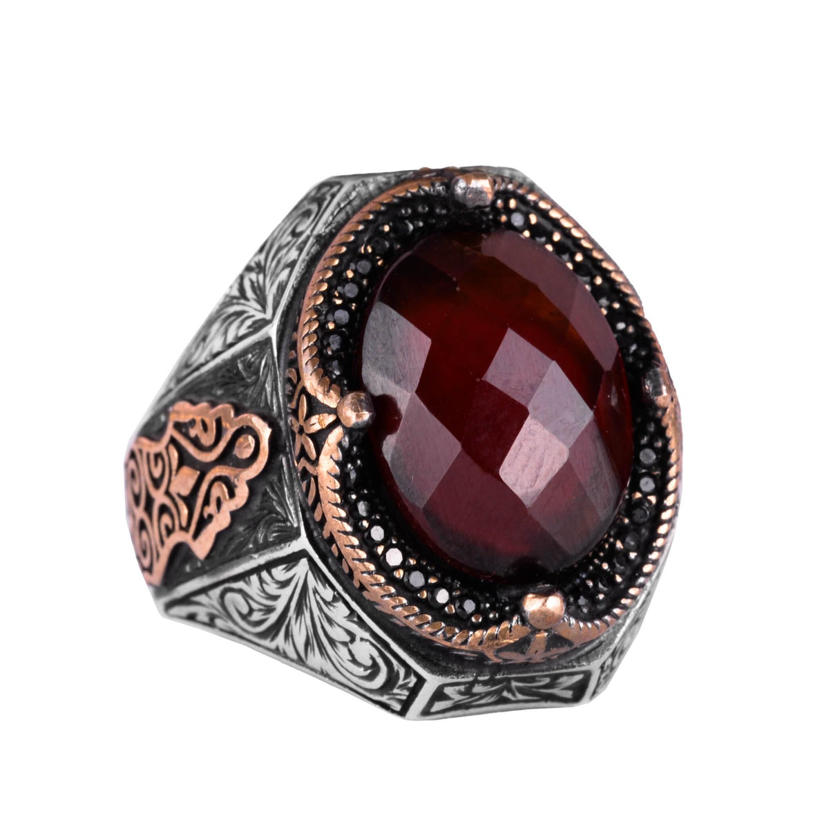 Handmade Natural Garnet Stone Ring - 925 Sterling Silver Men's Ring