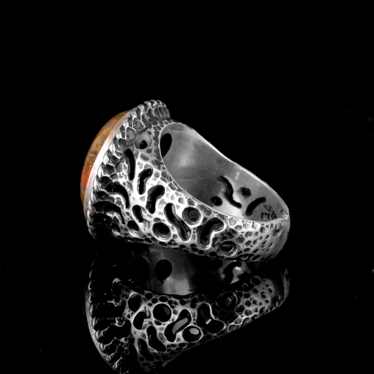 Unakite Natural Stone Silver Ring, Silver Ring, Handmade Stone Ring — 6