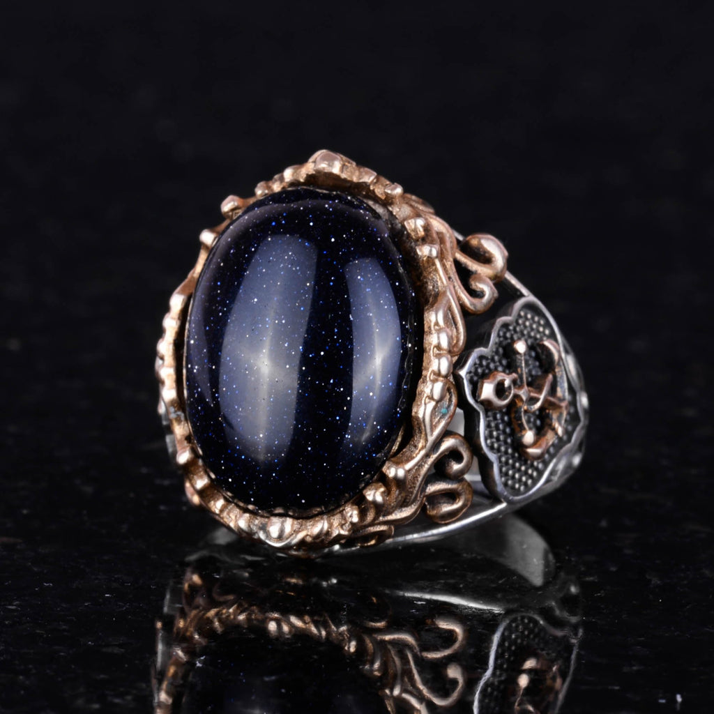 KAMBO 925 Sterling Silver Synthetic Stone Ring, Blue Sunstone Ring, Sailor Anchor Silver Ring – Various Collection — 4