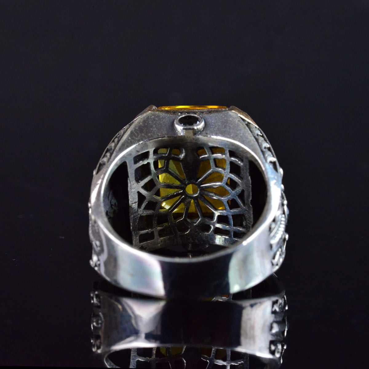 925 Sterling Silver Men's Ring with Natural Citrine Stone, Men's Ring with Citrine Stone, Handcrafted Carved Men's Silver Ring, Turkish Silver — 9