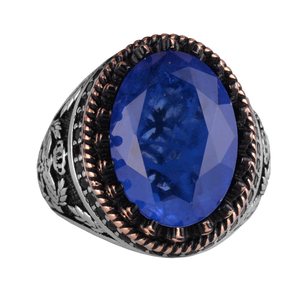 925 Sterling Silver Ring, Artificial Stone Ring, Eagle Symbol Ring, Handmade Ring (Artificial Blue Paraiba)
