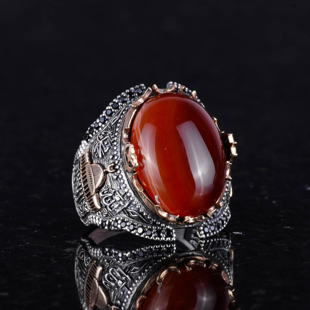 Natural Red Agate Stone Ring, 925 Sterling Silver — 4