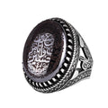 KAMBO Natural Hematite Stone Ring – 925 Sterling Silver Ottoman Tugra Design – Islamic Men's Statement Ring (Ya Ali)