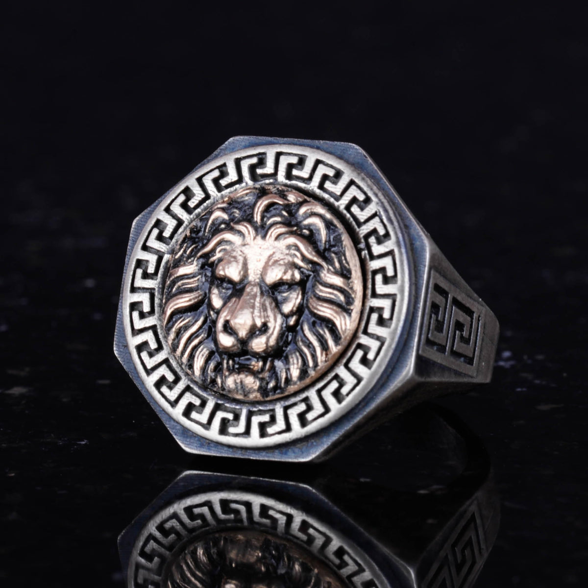 925 Sterling Silver Ring - Greek Key Design Men's Ring - Handmade Ring (Lion) — 6