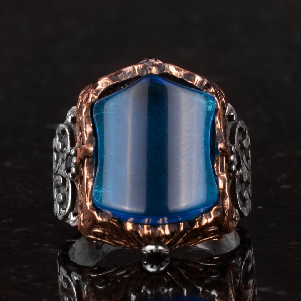 KAMBO Handmade 925 Sterling Silver Men's Ring - Special and Unique Design (Creation Aquamarine) — 4