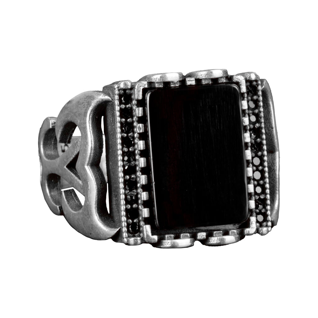 925 Sterling Silver Men's Ring - Real Natural Obsidian Stone