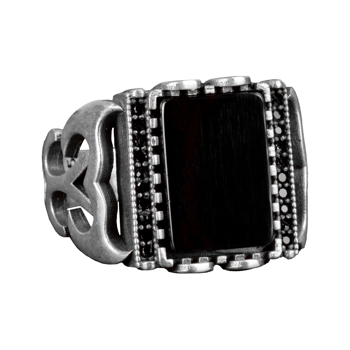 925 Sterling Silver Men's Ring - Real Natural Obsidian Stone