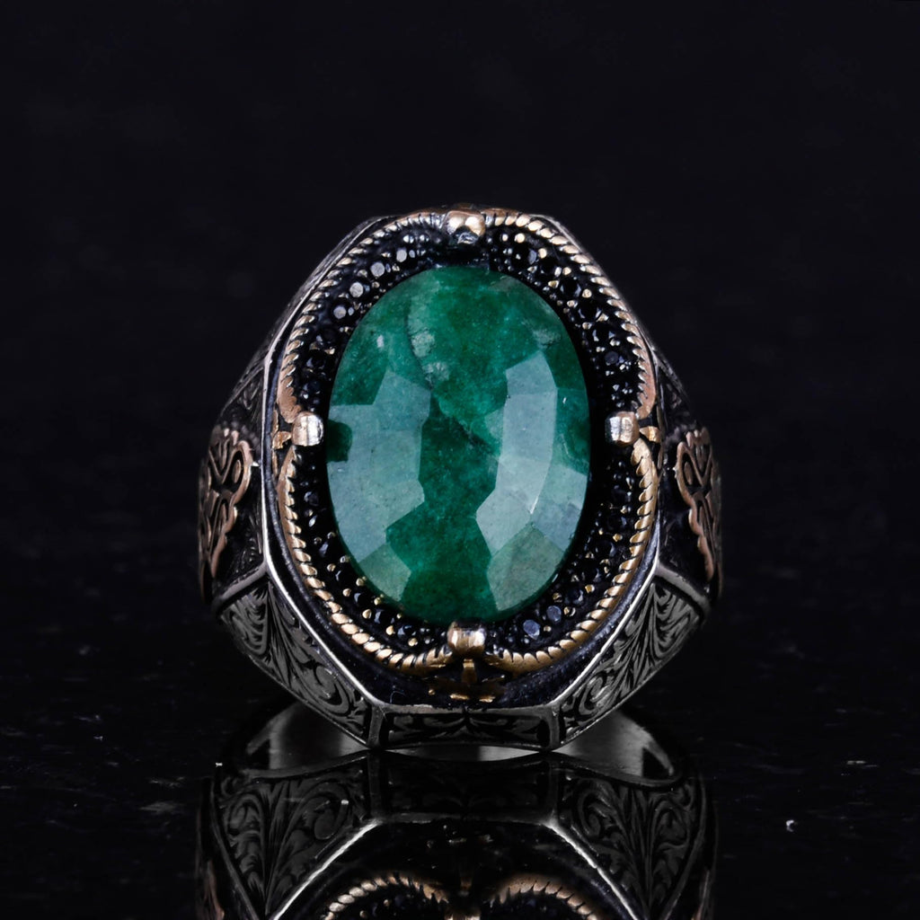 Natural Emerald Stone Ring - 925 Sterling Silver — 4
