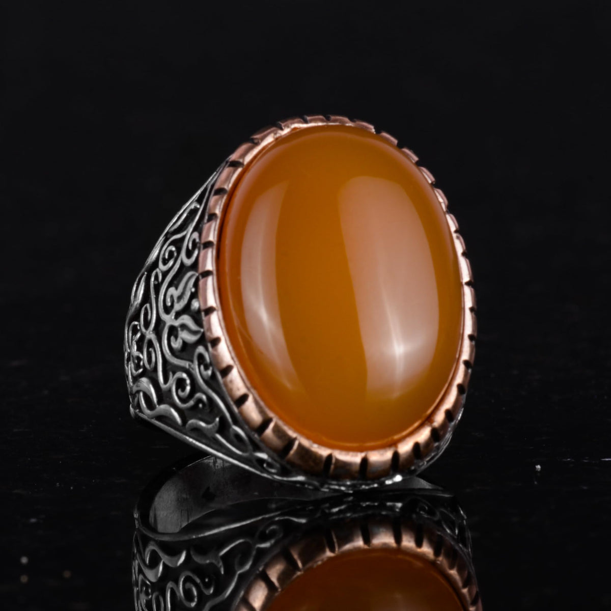 925 Sterling Silver Ring, Natural Stone Ring, Designer Silver Men's Ring (Yellow Tree) — 6