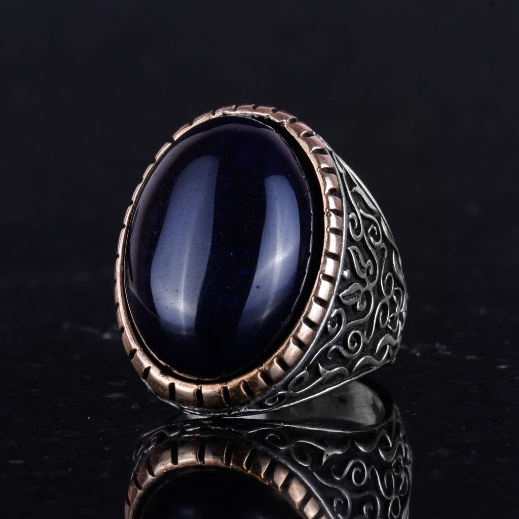 Synthetic Stone Ring - 925 Sterling Silver Men's Ring — 6