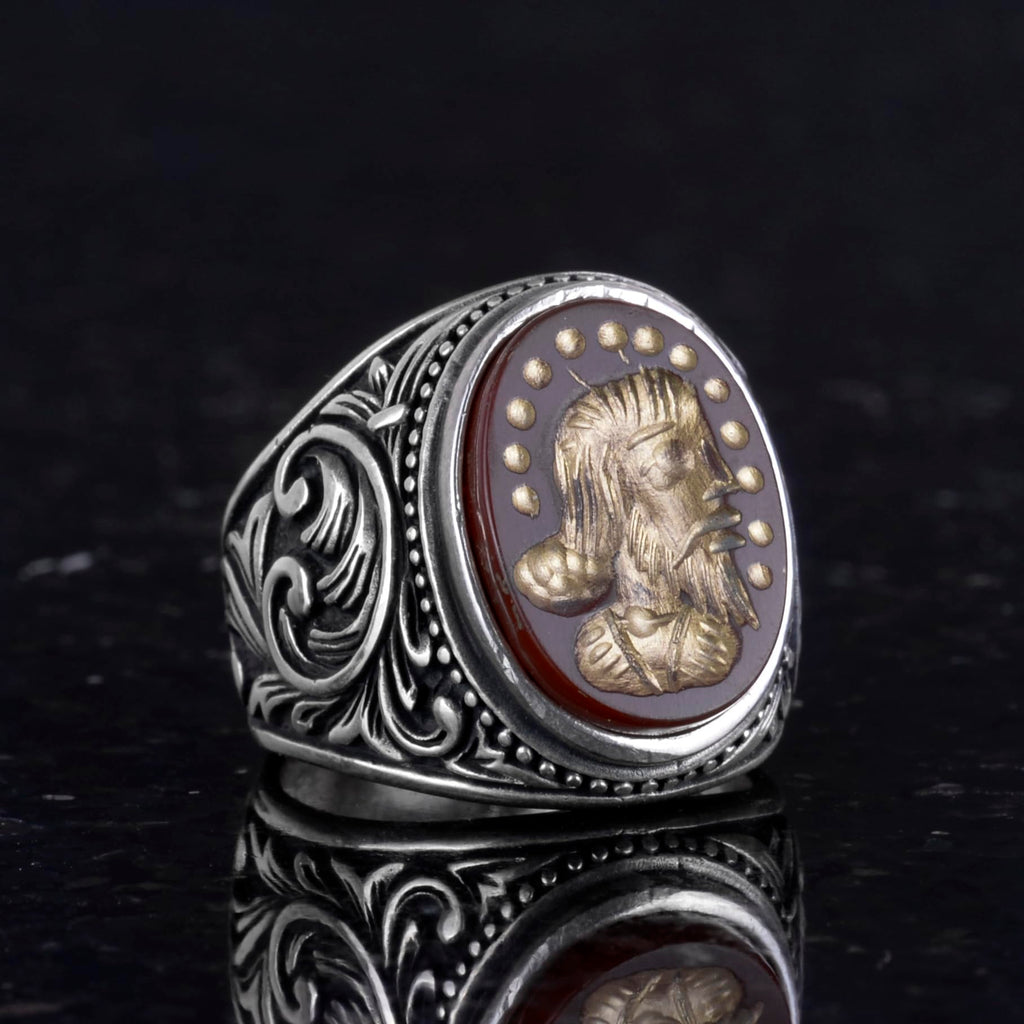 Natural Agate Stone Ring - 925 Sterling Silver Men's Ring (Model-3) — 5