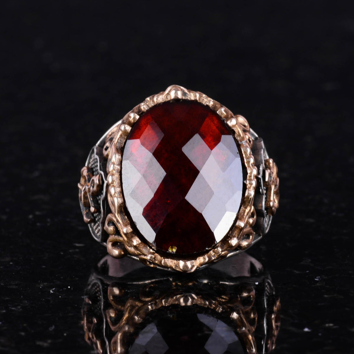 Garnet Stone Sailor Anchor Ring - 925 Sterling Silver — 4