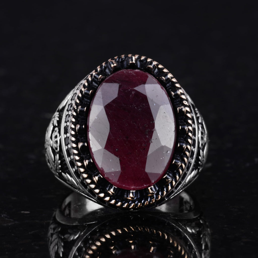 Natural Stone Ring - Handmade Eagle Ring - 925 Sterling Silver (Ruby) — 4