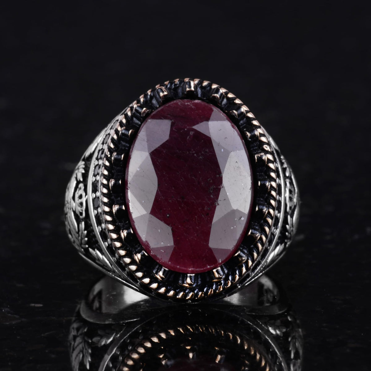 Natural Stone Ring - Handmade Eagle Ring - 925 Sterling Silver (Ruby) — 4