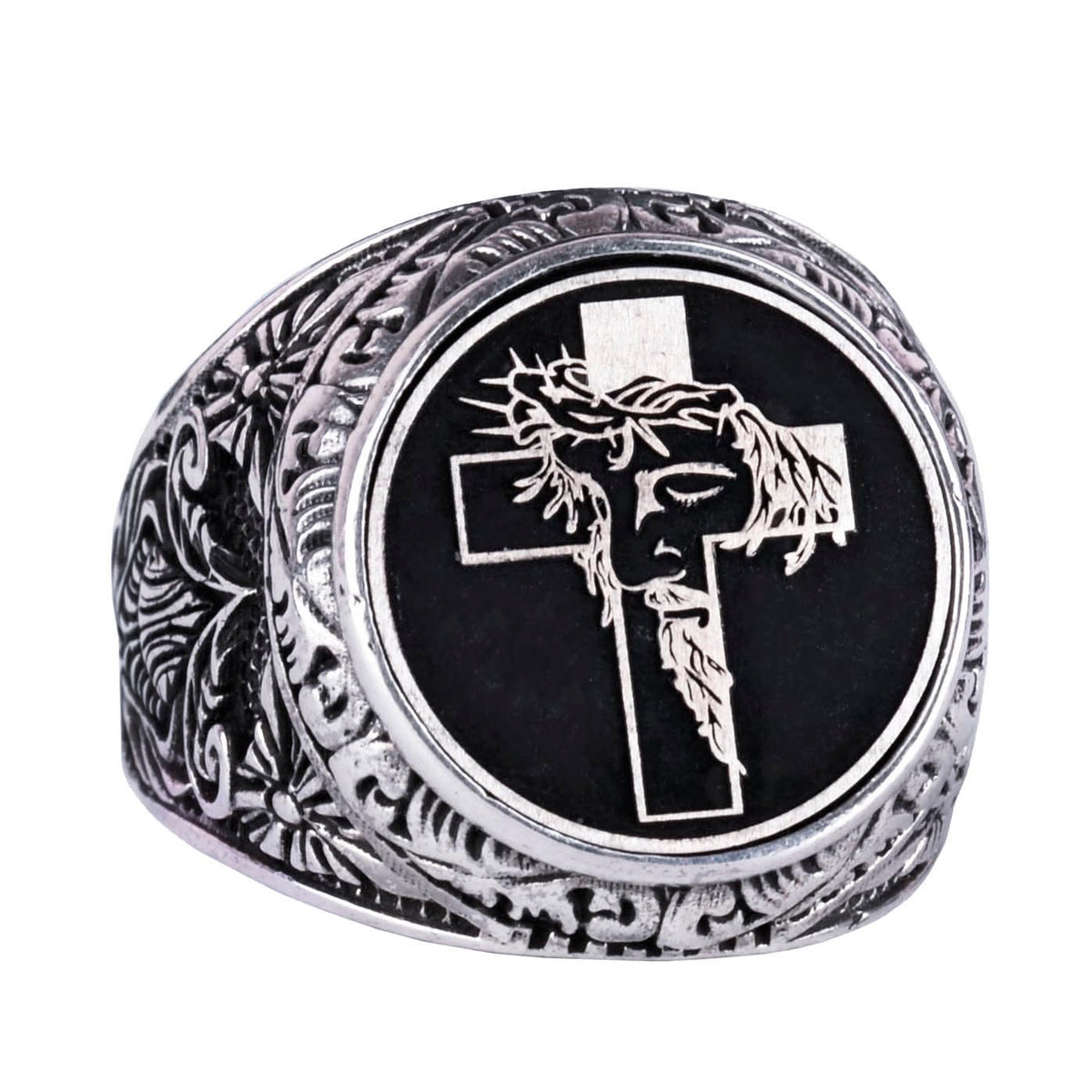 Cross Ring - Men's 925 Sterling Silver Christian Ring - Jesus Ring