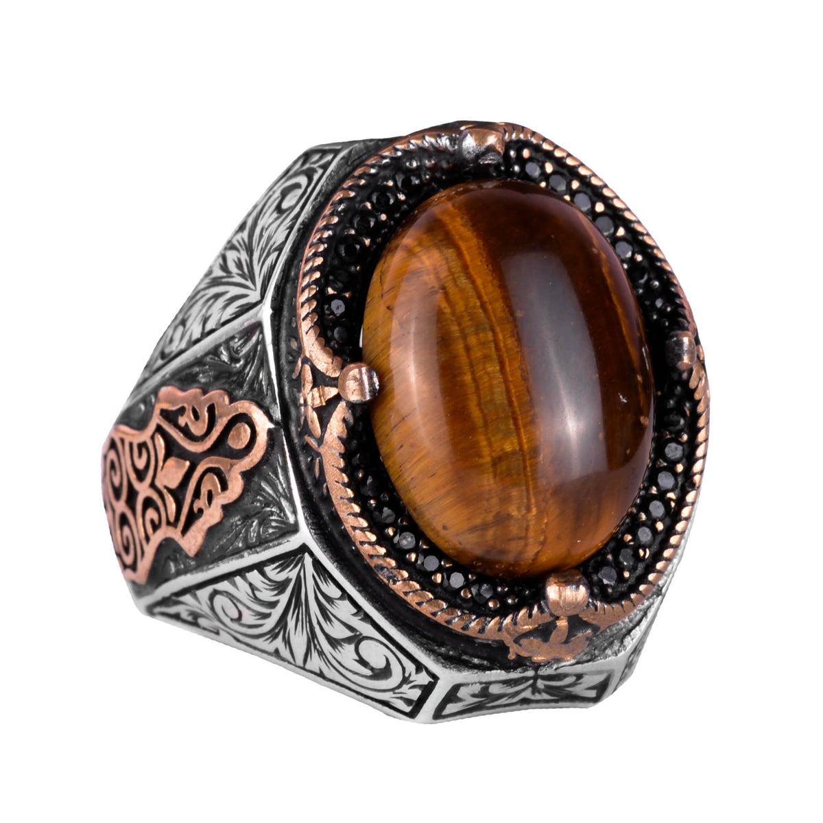 Handmade Cabochon Tiger Eye Stone Ring - 925 Sterling Silver Men's Ring