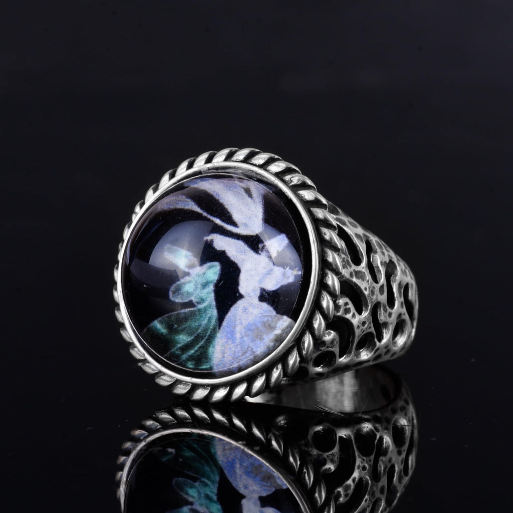 KAMBO Celestial Stone Men's Ring – Round Mystic Cabochon 925 Sterling Silver Handmade Statement Ring — 5