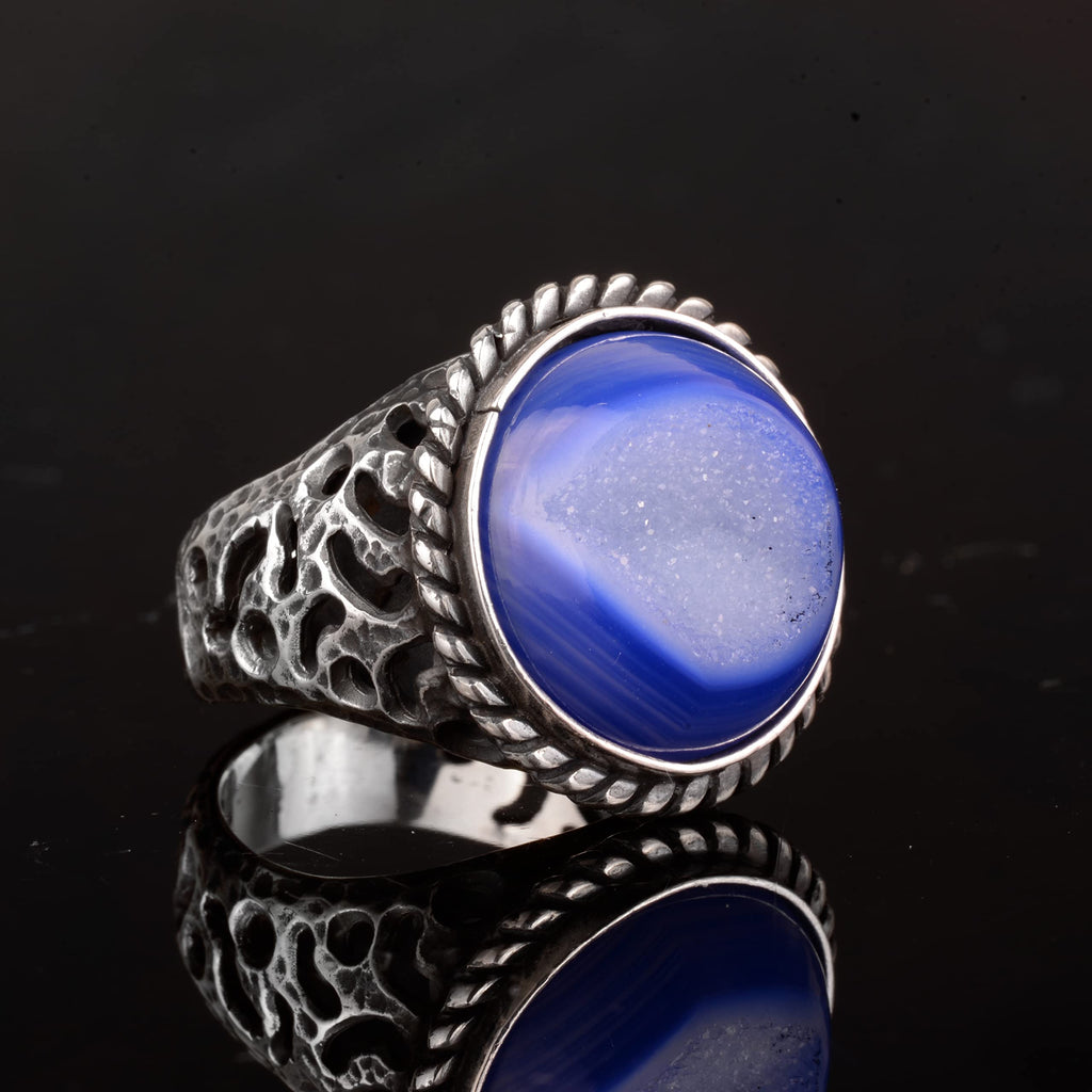 925 Sterling Silver Ring with Natural Druzy Quartz Stone (Model-2) — 6