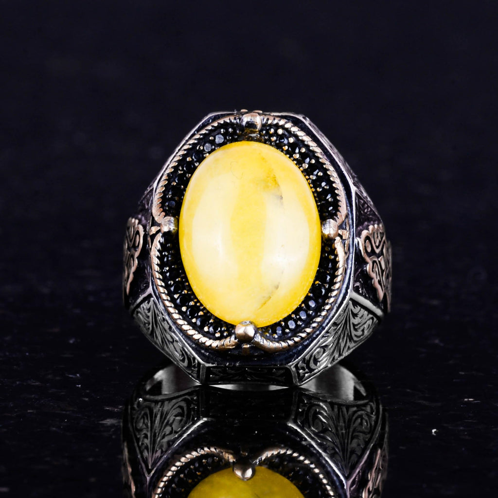 925 Sterling Silver Ring - Natural Yellow Agate Stone Ring (Model-2) — 4