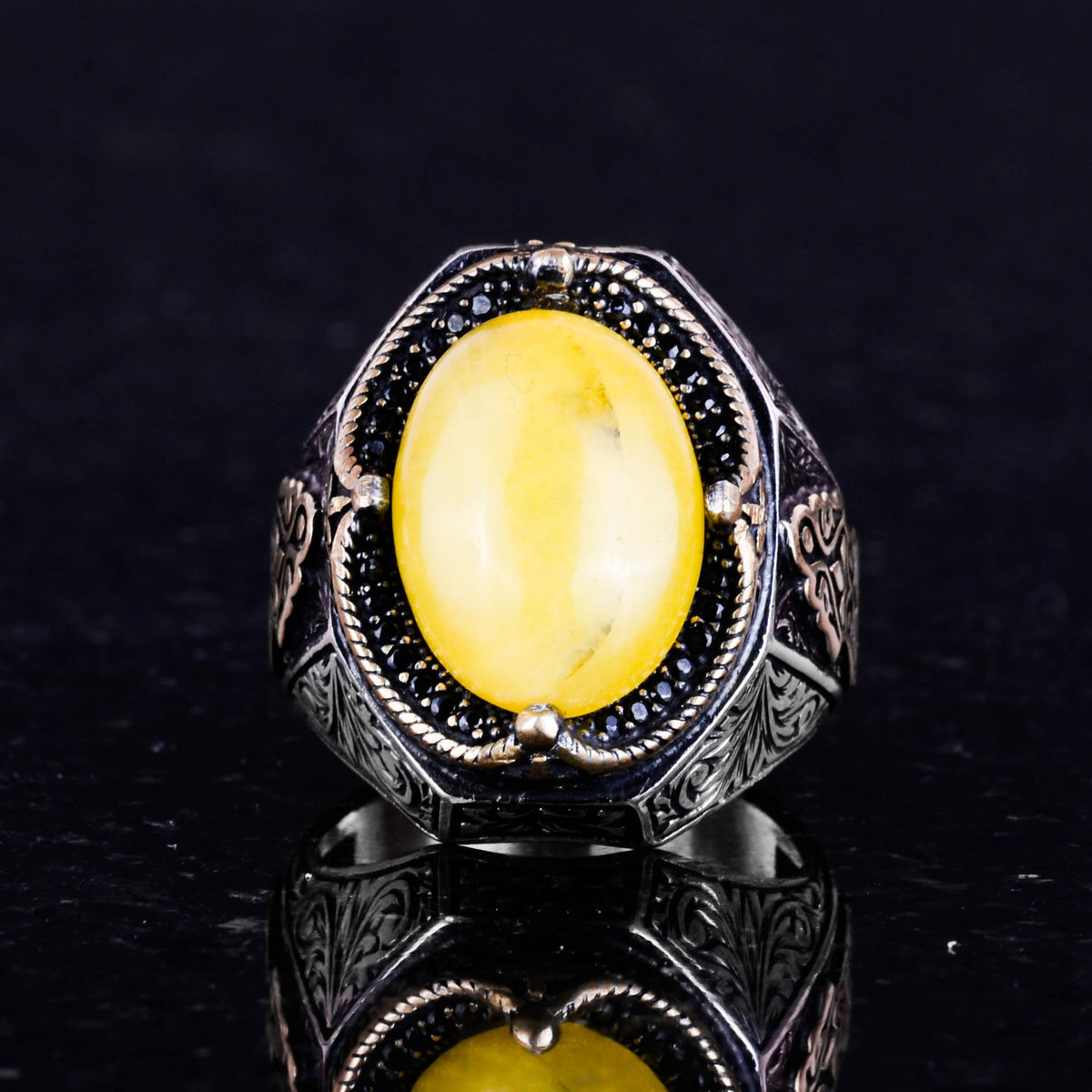 925 Sterling Silver Ring - Natural Yellow Agate Stone Ring (Model-2) — 4