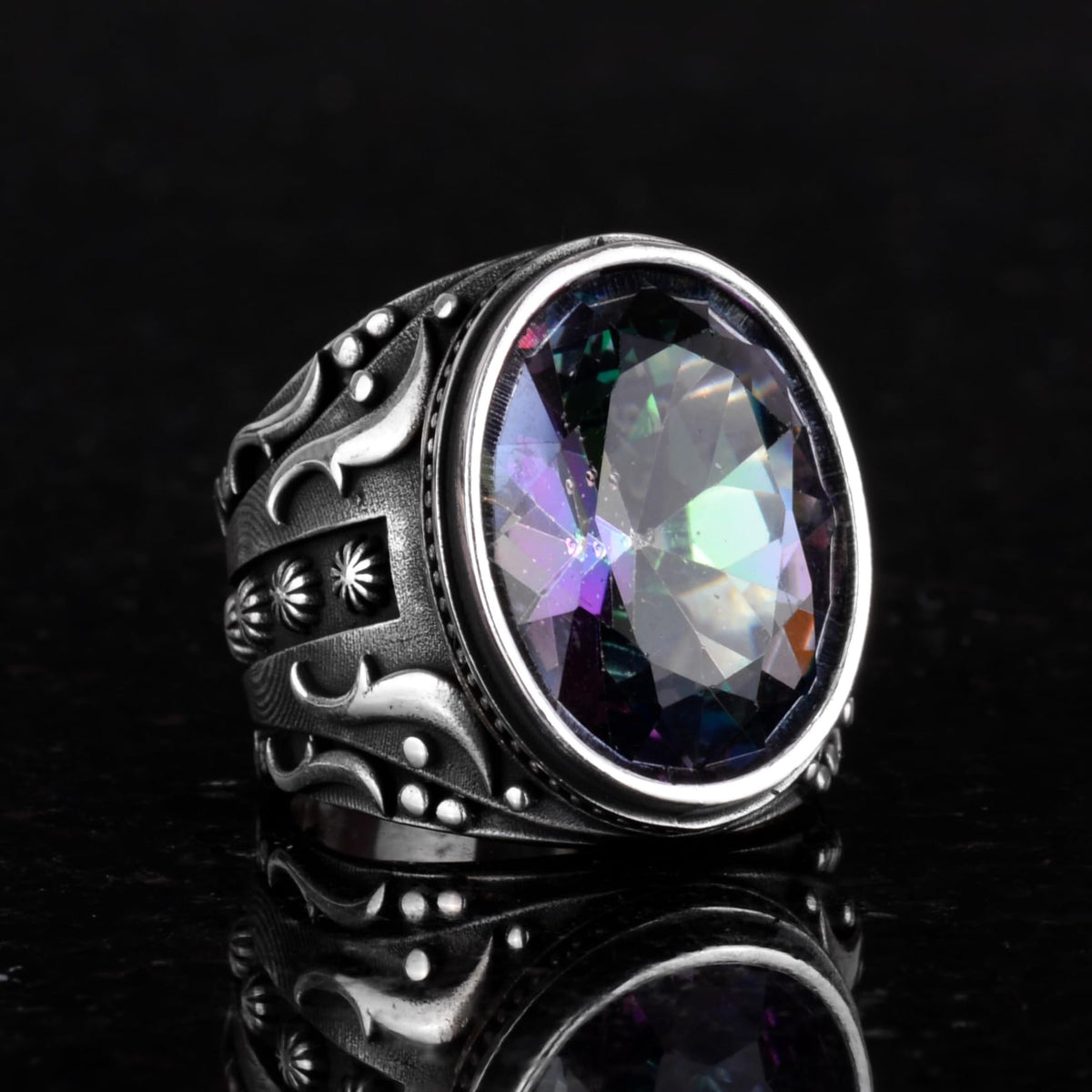 925 Sterling Silver Ring, Designer Silver Men's Ring (Mystic Topaz Stone) — 5