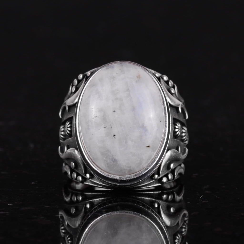 Natural Moonstone Ring, 925 Sterling Silver Men's Ring - Handcrafted Design Ring — 3