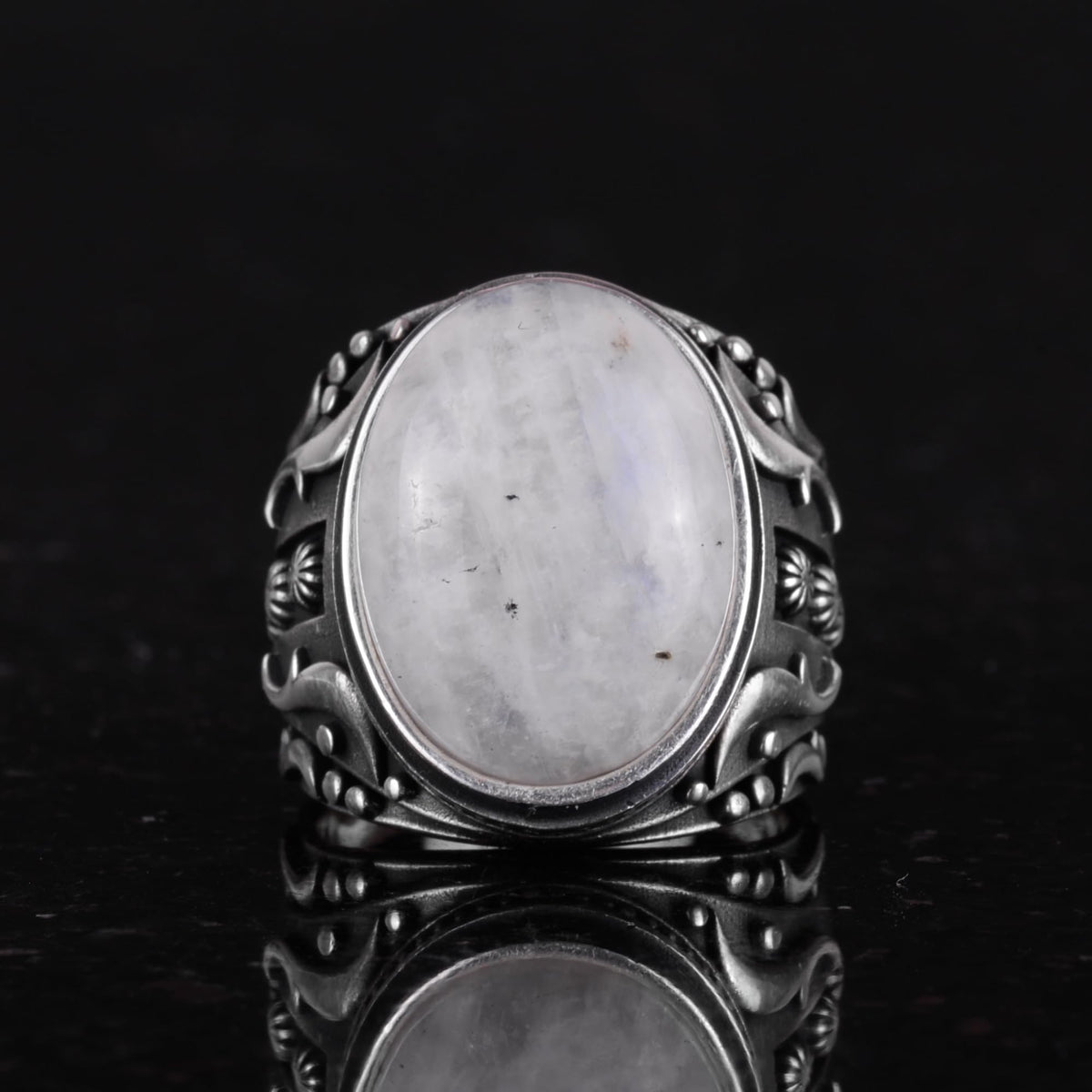 Natural Moonstone Ring, 925 Sterling Silver Men's Ring - Handcrafted Design Ring — 3