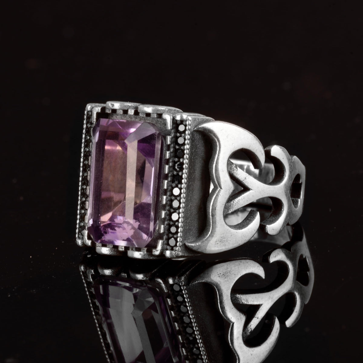 Natural Amethyst Stone Ring, 925 Sterling Silver Men's Ring — 5