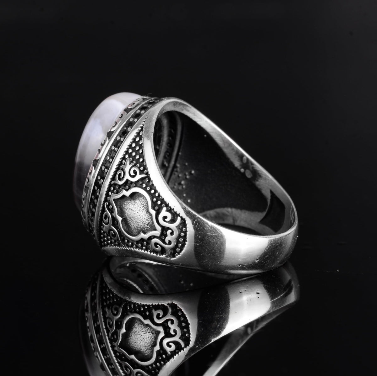 KAMBO Men's Natural Agate Stone Ring – 925 Sterling Silver Handmade Ottoman Star Motif Statement Ring – Islamic Heritage Jewelry (Style-2) — 7