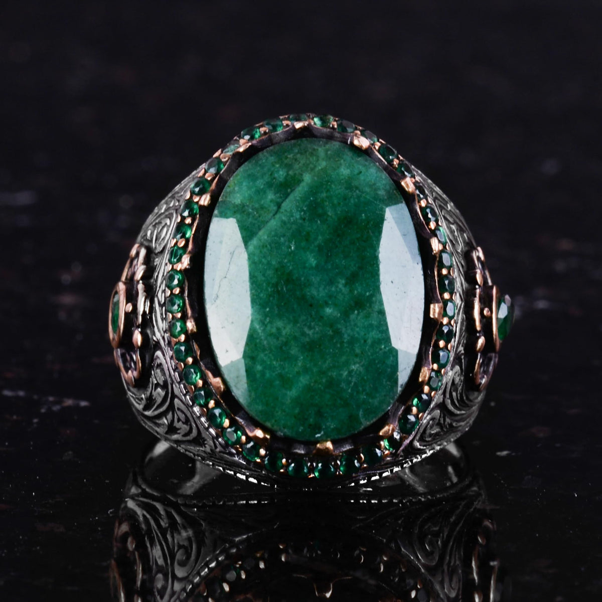 Natural Emerald Stone Ring - 925 Sterling Silver Handmade Ring (Model-2) — 4