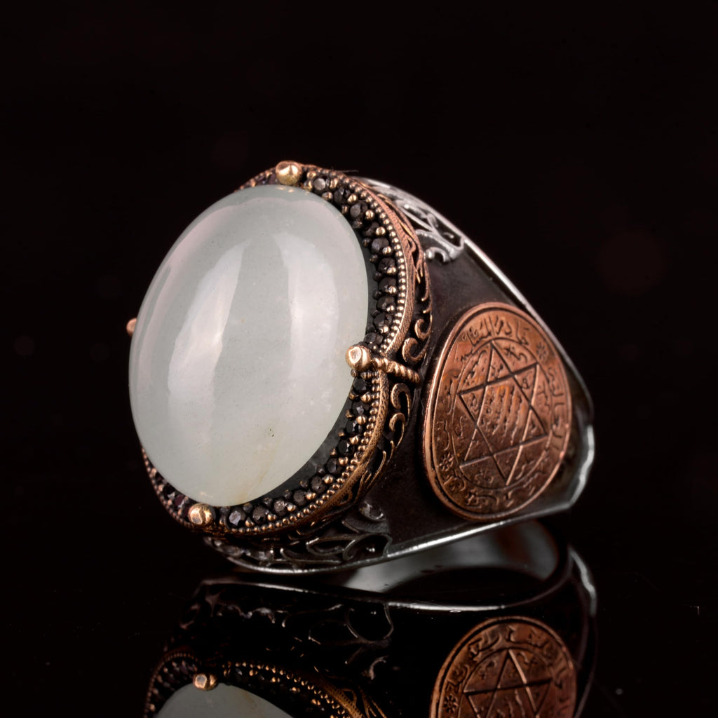 Star of David Ring | Cabochon Aquamarine Stone | 925 Sterling Silver Men's Ring — 6