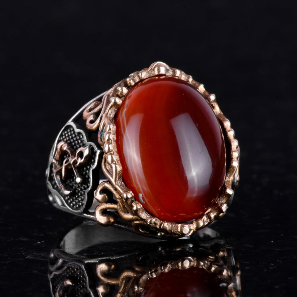 Nautical Anchor Silver Ring, Natural Stone Ring, 925 Sterling Silver Ring (Red Agate) — 4