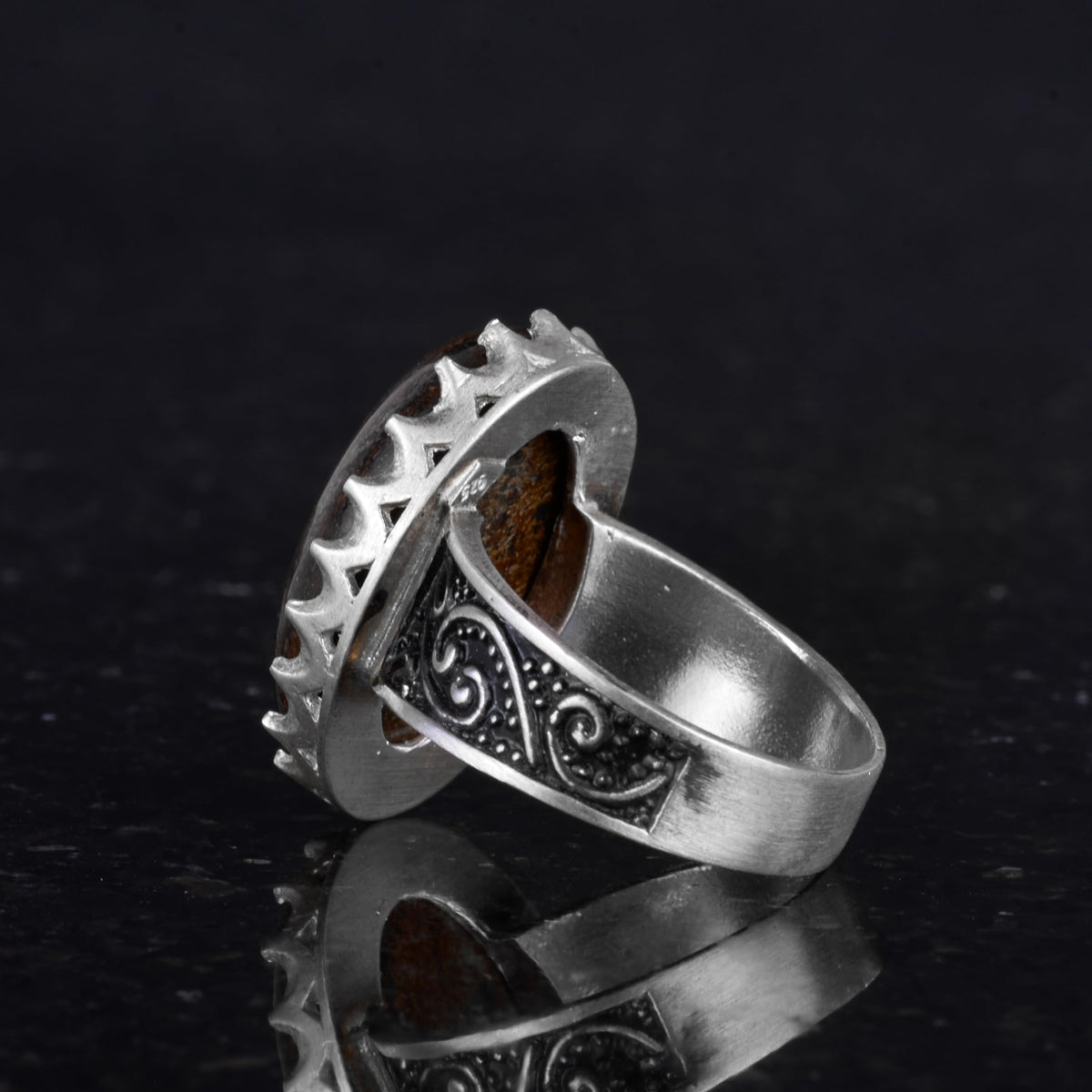 Natural Bronzite Stone Ring - 925 Sterling Silver Handcrafted Ring — 7