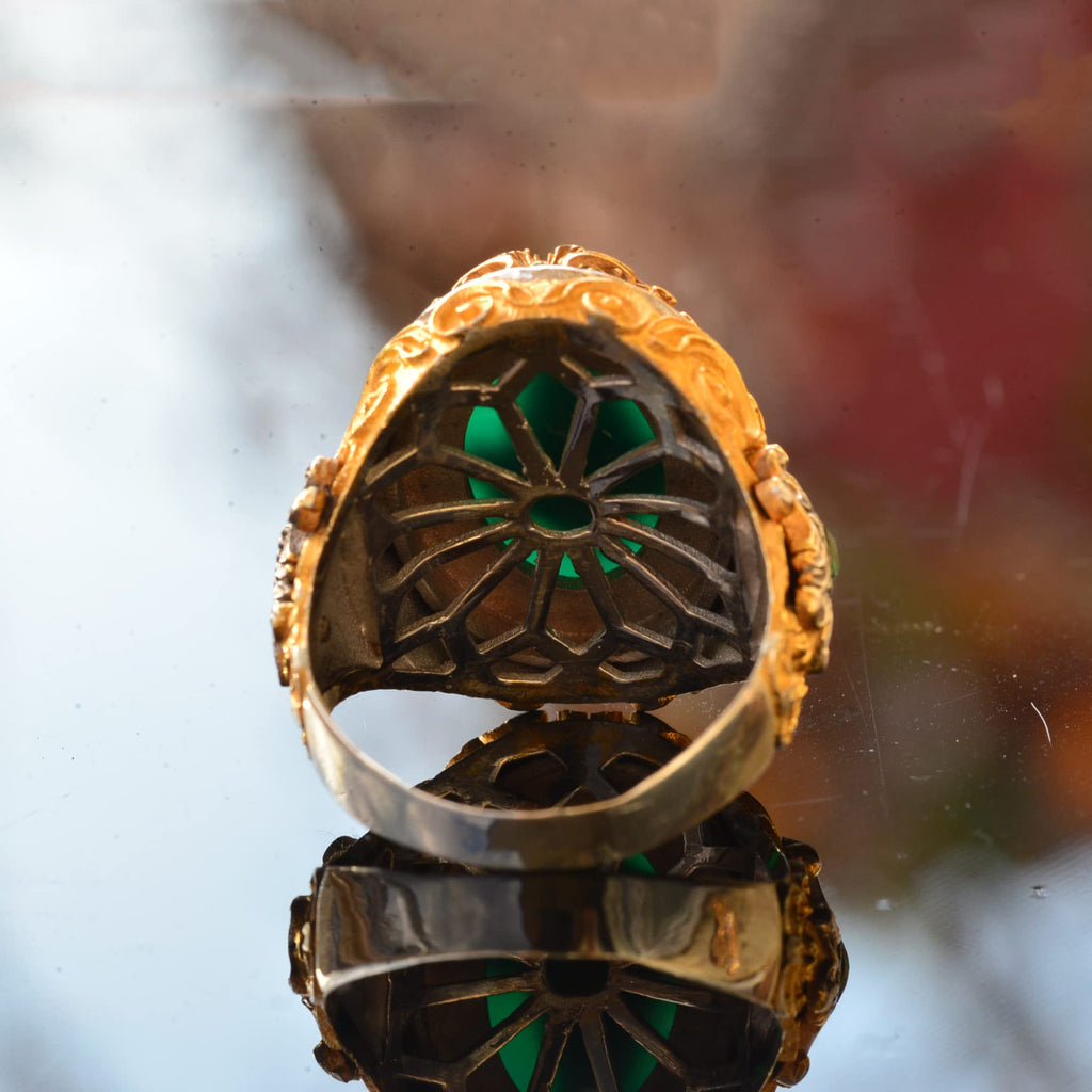 Kambo Real Green Stone Mason Ring – Gold Plated 925 Sterling Silver Handmade Men's Jewelry — 7