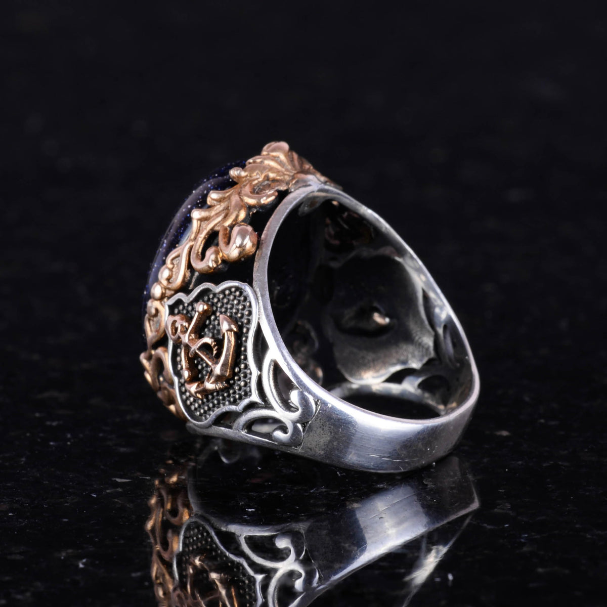 KAMBO 925 Sterling Silver Synthetic Stone Ring, Blue Sunstone Ring, Sailor Anchor Silver Ring – Various Collection — 7
