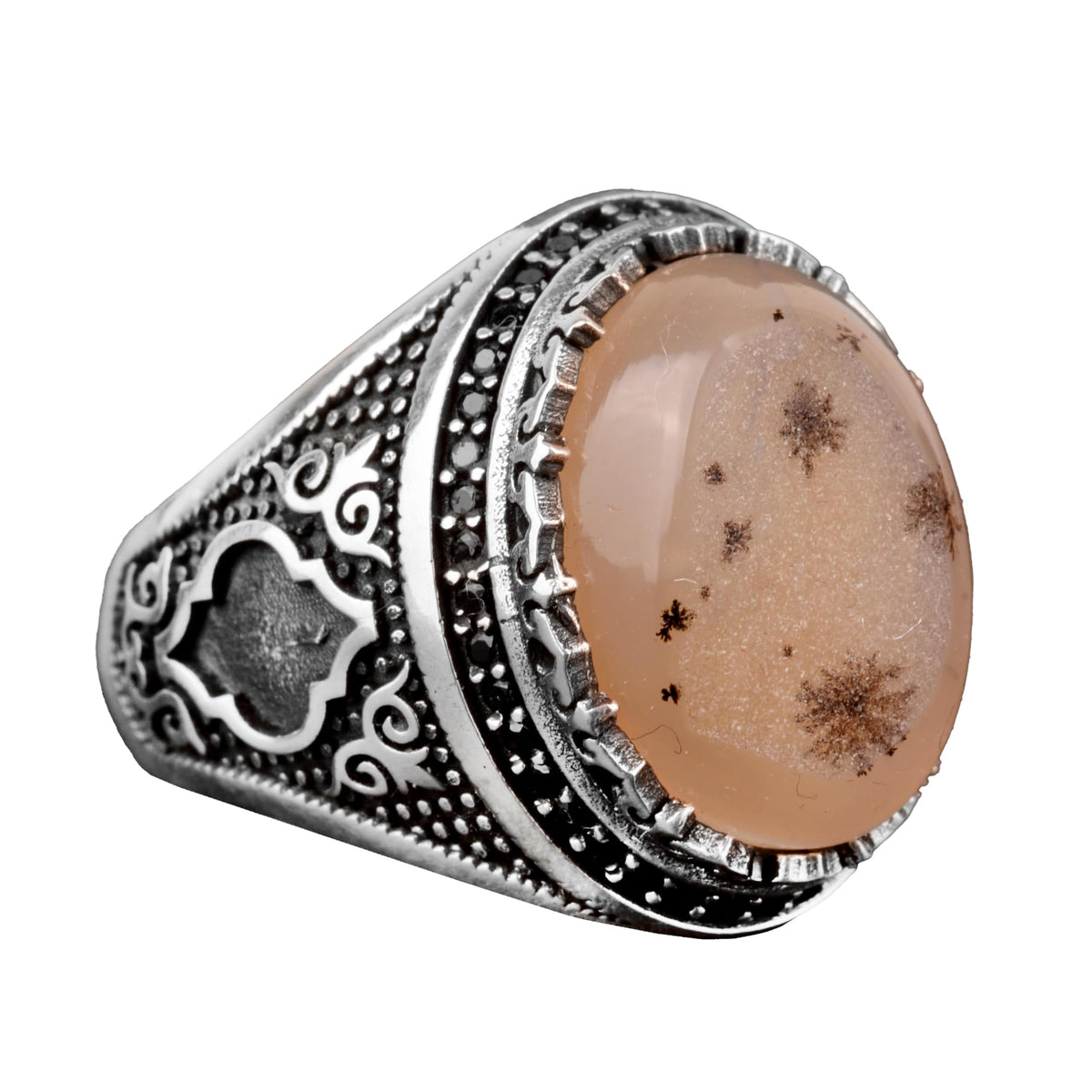 925 Sterling Silver Men's Ring, Natural Drusy Quartz Stone Ring