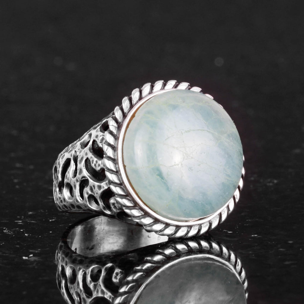 Real Natural Aquamarine Stone Ring - 925 Sterling Solid Silver Men's Ring — 4