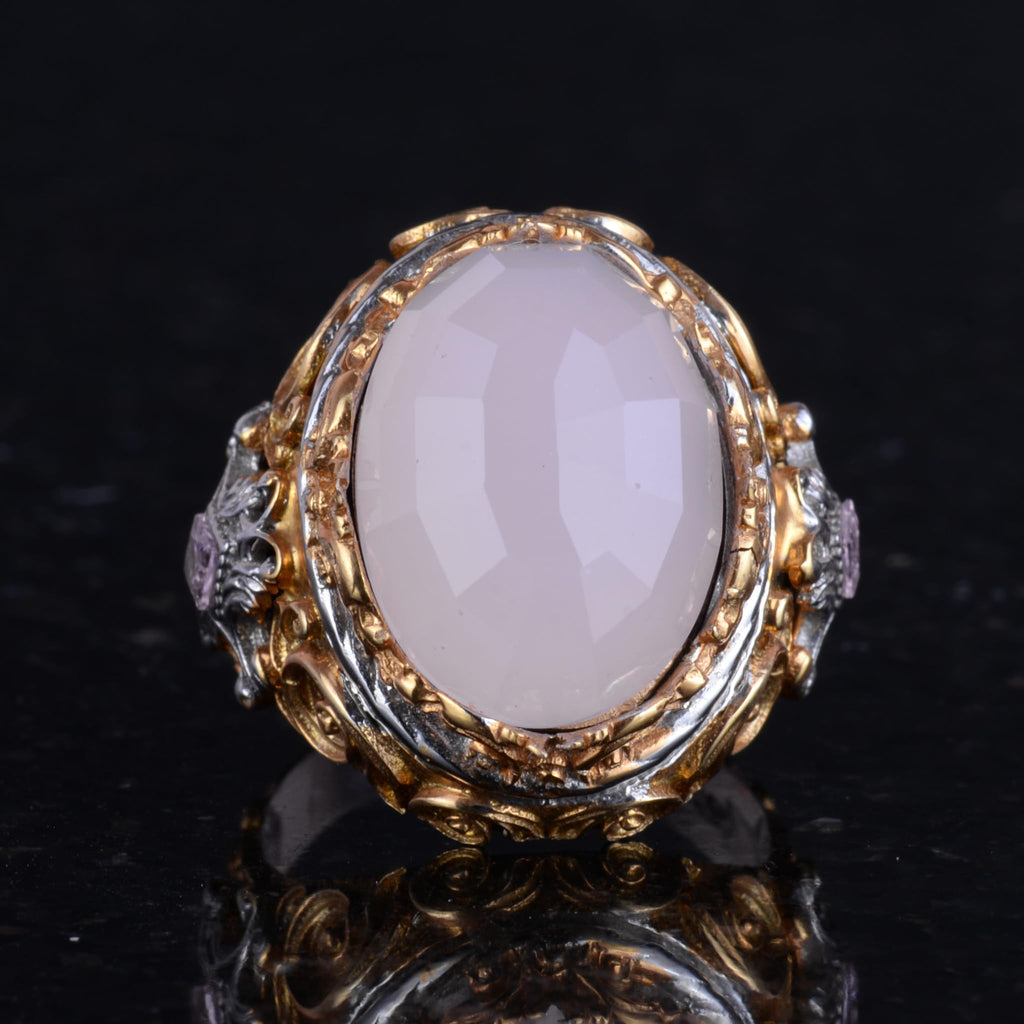 KAMBO Created Stone Men's Ring - Sultan Ring - Handmade 925 Sterling Silver Ring - Unique Ring (Created Rose Quartz) — 4