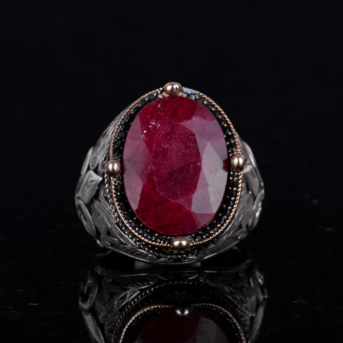 925 Sterling Silver Handcrafted Men's Ring - with Various Natural Ruby Stones — 2