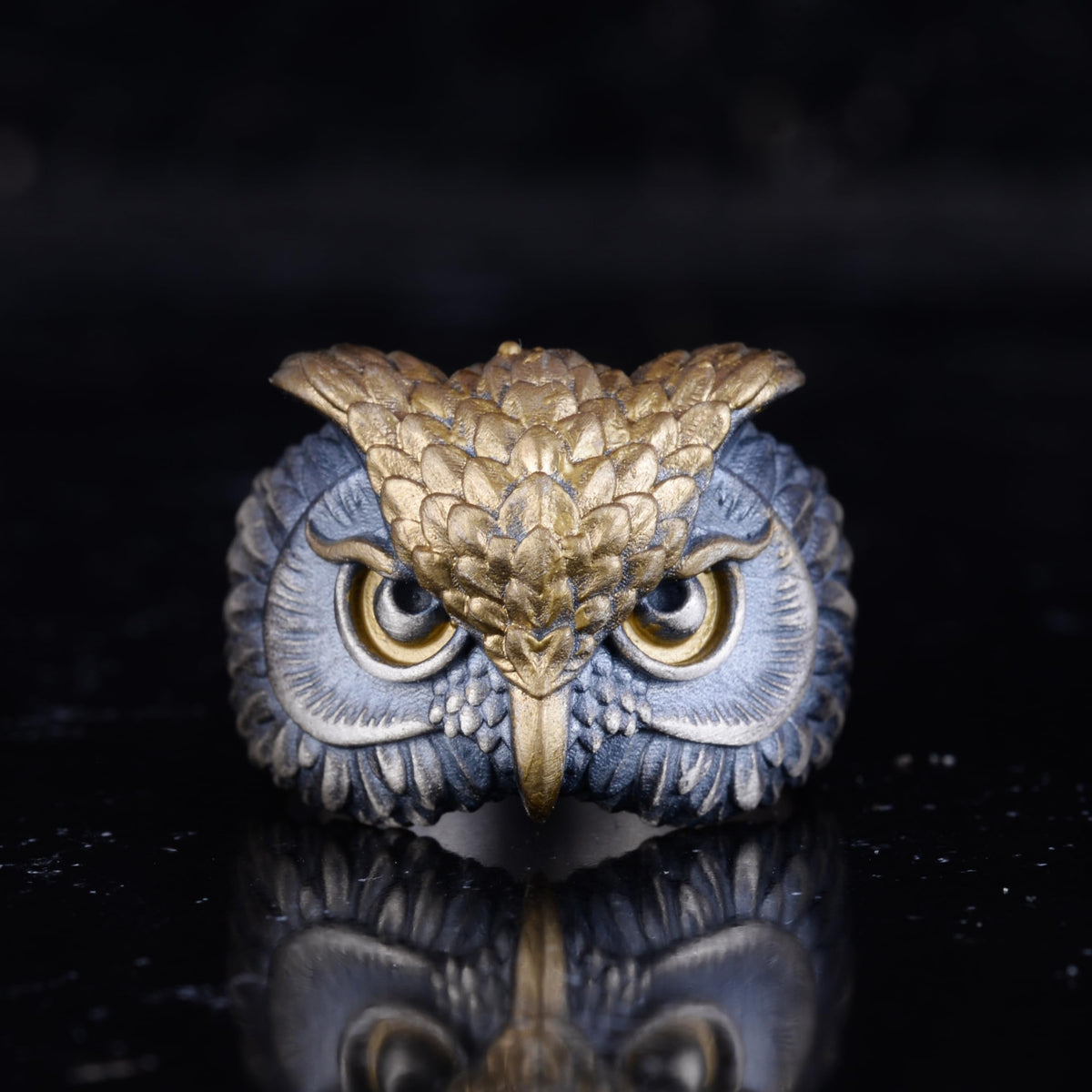 KAMBO 925 Sterling Silver Owl Head Ring – Symbol of Wisdom and Protection – Handmade Gothic Unisex Animal Jewelry (Gold Plated) — 4