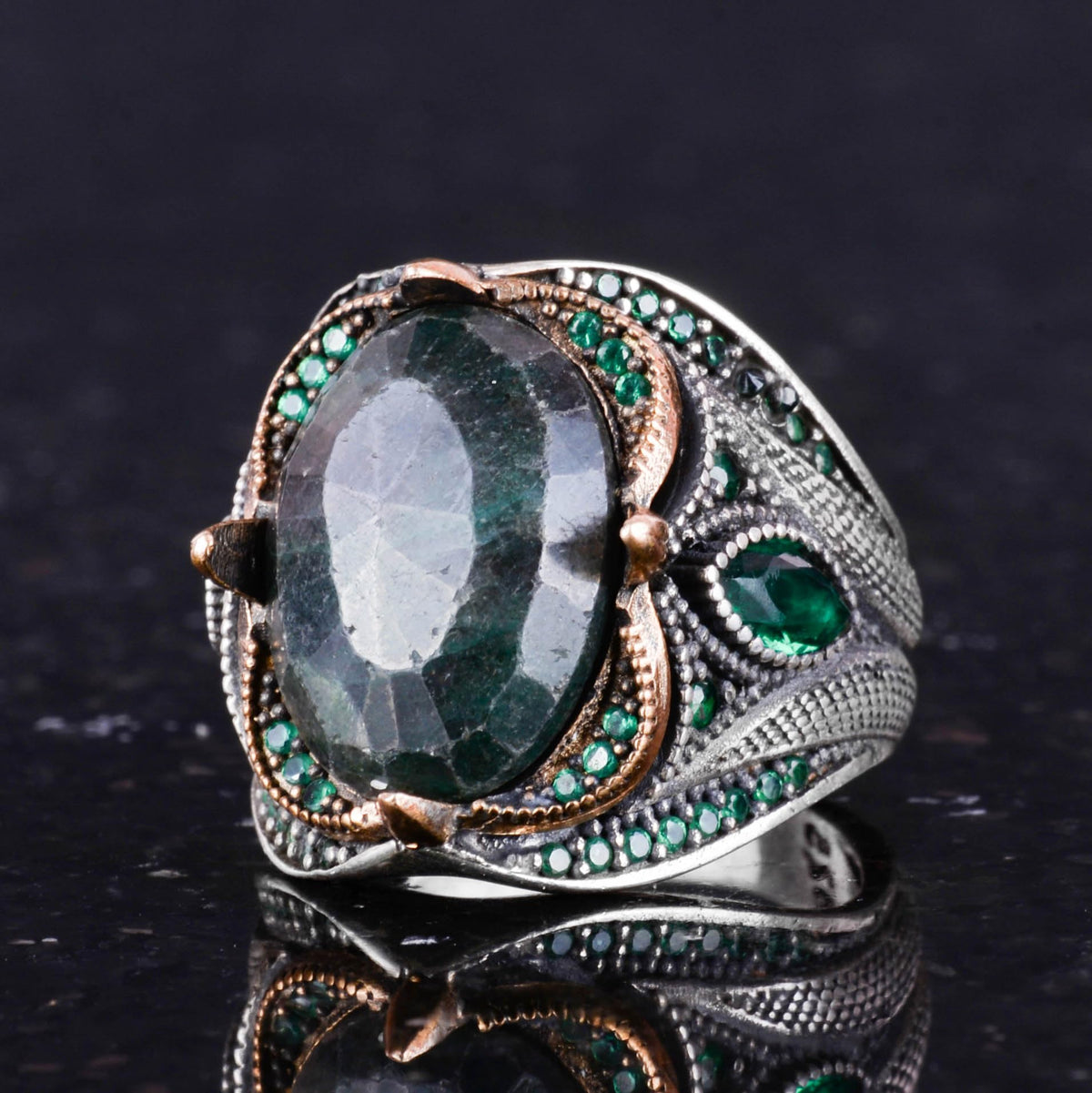 Natural Emerald Stone Ring - 925 Sterling Silver Ring - Handmade Jewelry — 5
