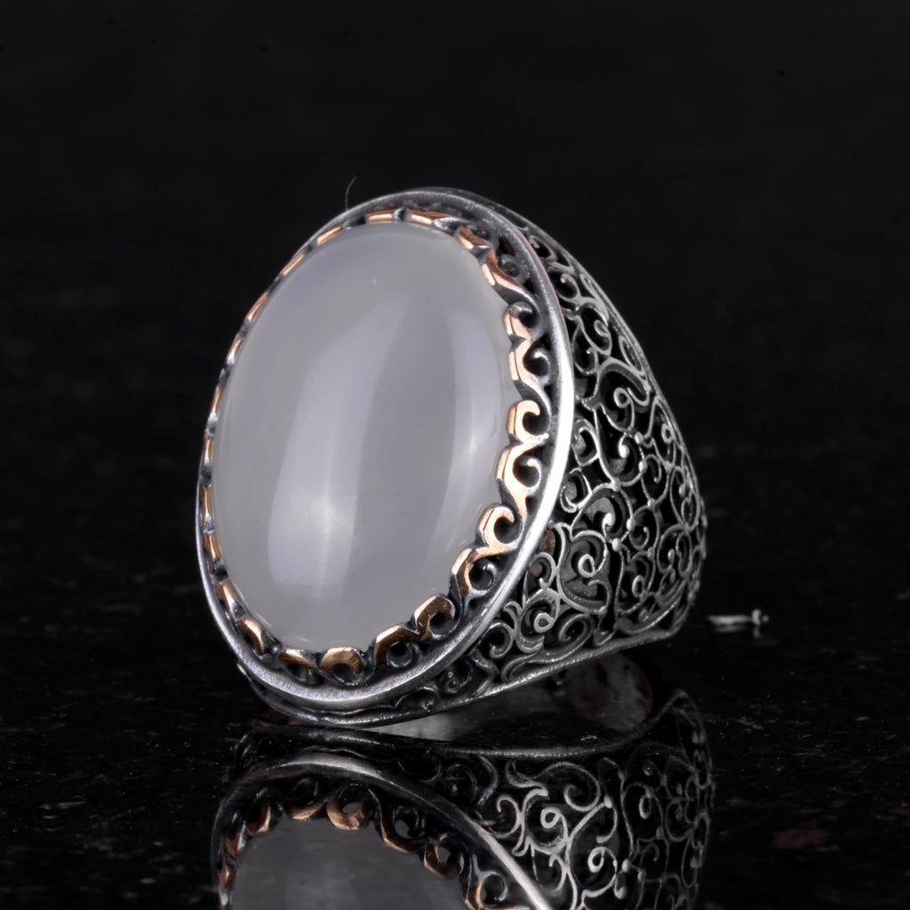 Handmade Silver Men's Large Ring Made with Moonstone — 5