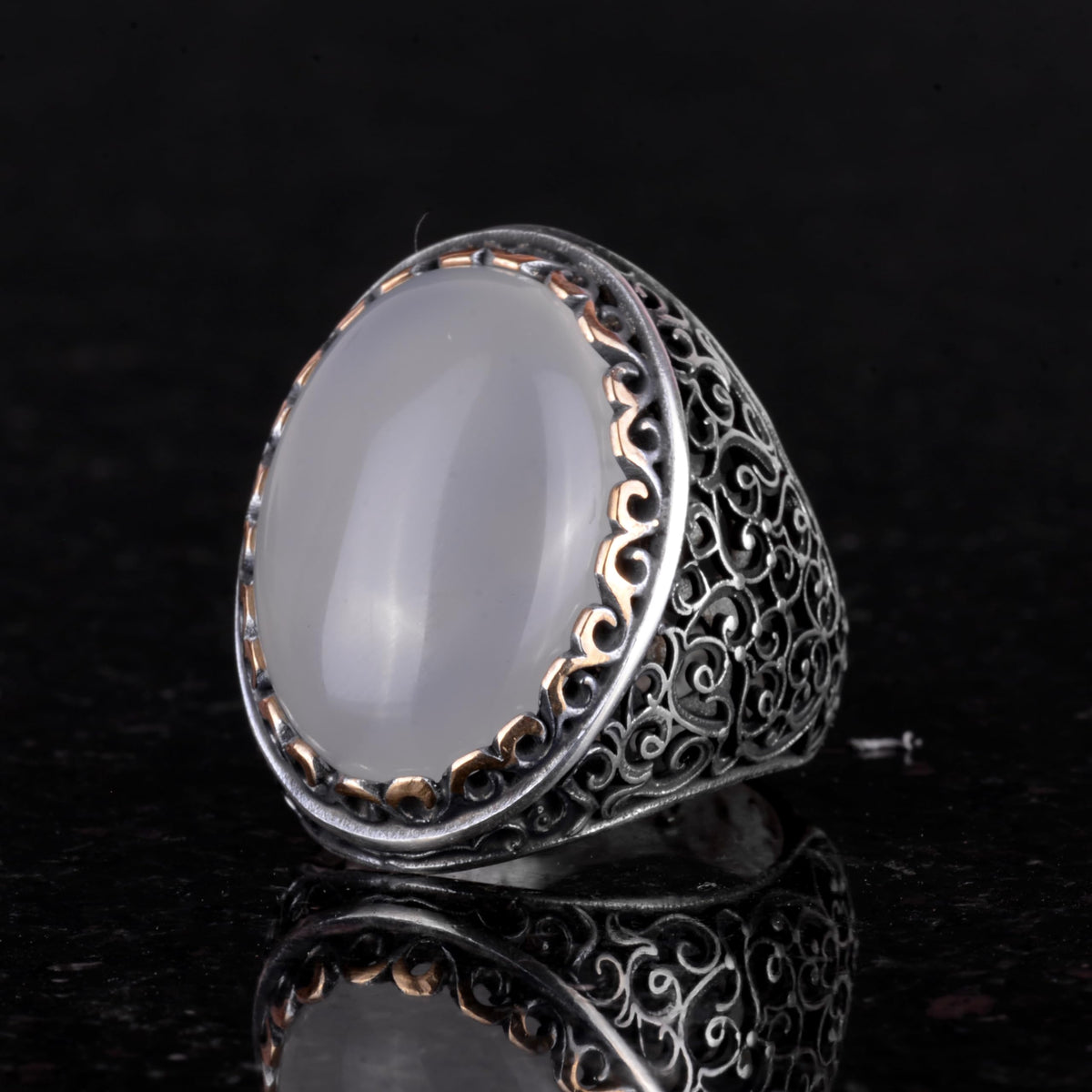 Handmade Silver Men's Large Ring Made with Moonstone — 5